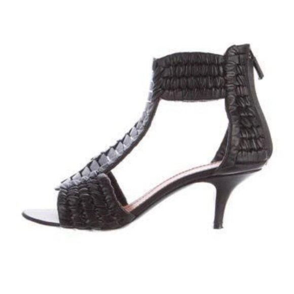 Givenchy Size 39 G Woven Nappa Black Leather Sandals Heels  Zip Open Toe + Box - Picture 2 of 15